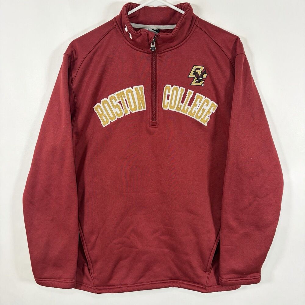 Boston College Eagles Under Armour 1/4 Zip Pullover Mens Size Medium Red Fleece